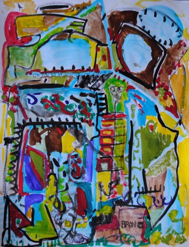 Painting titled "Cour intérieure" by Céline Bron, Original Artwork, Acrylic