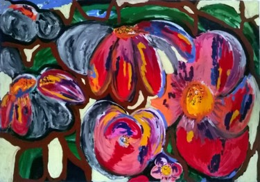 Painting titled "FLOWERS" by Céline Bron, Original Artwork, Acrylic