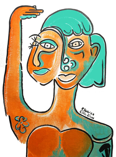 Schilderij getiteld "« Dame au poil !»…" door Céline Cénac, Origineel Kunstwerk, Acryl