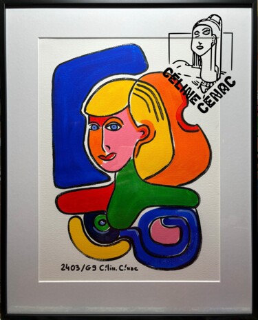 Malerei mit dem Titel "DAME MUSIQUE AU COR" von Céline Cénac, Original-Kunstwerk, Acryl