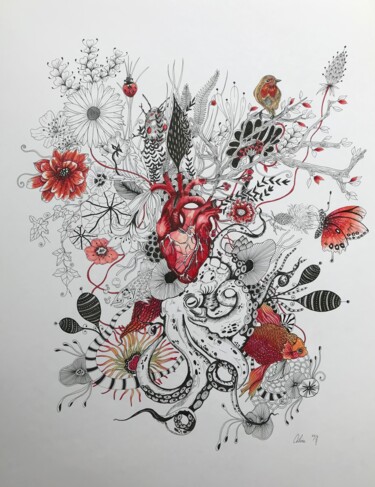 "Le lien du coeur" başlıklı Tablo Celine Conti tarafından, Orijinal sanat, Mürekkep