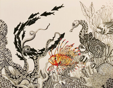 Zeichnungen mit dem Titel "Ensemble marin" von Celine Conti, Original-Kunstwerk, Tinte