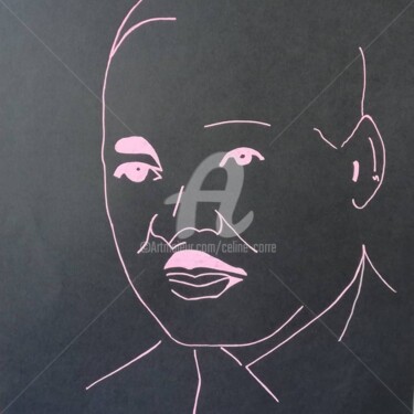 Dessin intitulée "Martin Luther King" par Céline Corre, Œuvre d'art originale, Marqueur Monté sur Autre panneau rigide