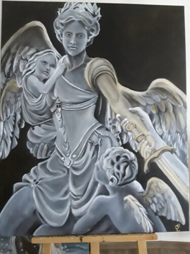 Painting titled "Lady Justice" by Céline De Abreu, Original Artwork, Oil Mounted on Wood Stretcher frame