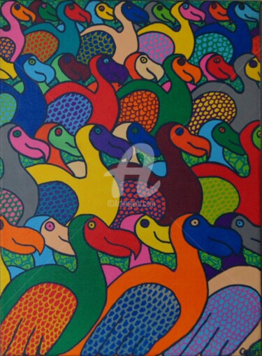 Malerei mit dem Titel "Dodo army, en marche" von Celin Fromthewood, Original-Kunstwerk, Acryl