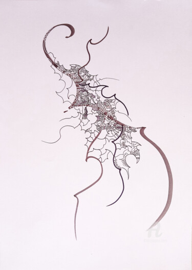 Drawing titled "calligraphie 3" by Céline Dudoret, Original Artwork, Gel pen