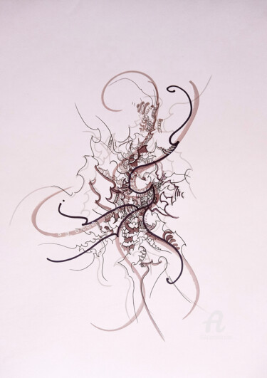 Drawing titled "calligraphie 5" by Céline Dudoret, Original Artwork, Gel pen