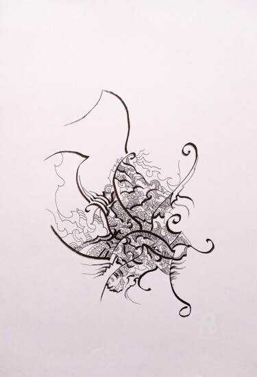 Drawing titled "calligraphie 19" by Céline Dudoret, Original Artwork, Gel pen