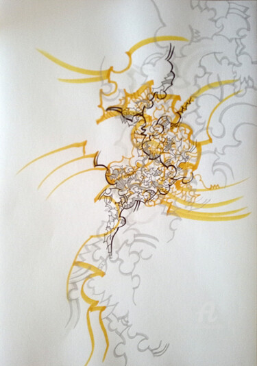 Zeichnungen mit dem Titel "calligraphie 24" von Céline Dudoret, Original-Kunstwerk, Gel Stift