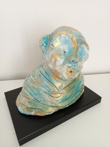 Sculpture intitulée "Blue Dharma" par Céline Estelle, Œuvre d'art originale, Argile