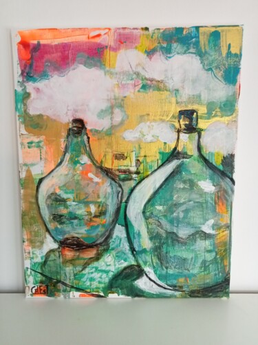 Painting titled "Two Bottles in Tegu…" by Céline Estelle, Original Artwork, Acrylic