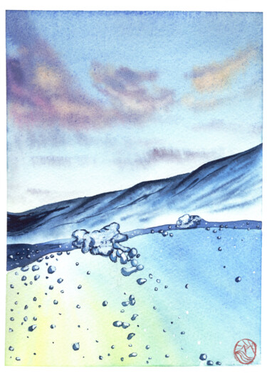 Pintura intitulada "Dans la vague" por Céline Gallay, Obras de arte originais, Aquarela