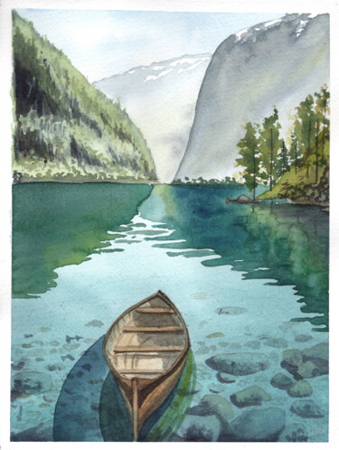 Peinture intitulée "Reflets scandinaves" par Céline Gallay, Œuvre d'art originale, Aquarelle