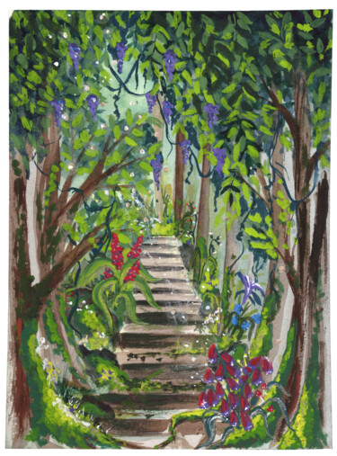 Pittura intitolato "Forêt enchantée" da Céline Gallay, Opera d'arte originale, Acquarello
