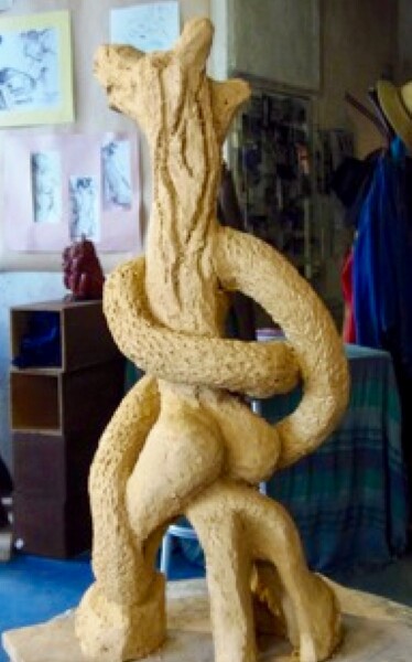 Sculpture titled "Eve et le Serpent" by Céline Godfroy, Original Artwork, Clay
