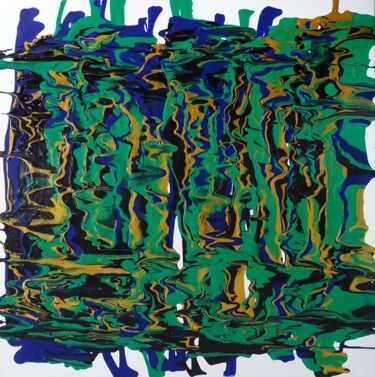 Schilderij getiteld "Golden Green" door Celine Grimaldi, Origineel Kunstwerk, Acryl Gemonteerd op Frame voor houten brancard