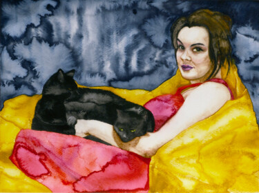 Peur bleue (courte odalisque emmitouflée) Drawing titled "Peur bleue (courte…" by Céline Jérémy Turlotte Bindi, Original Art, Watercolor