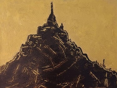Painting titled "Mont Saint-Michel" by Céline Loy, Original Artwork, Acrylic Mounted on Wood Stretcher frame