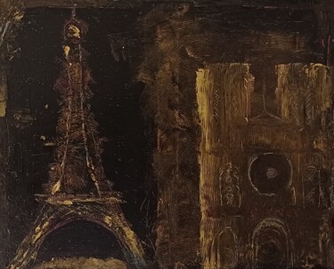 Painting titled "PARIS. CARTE POSTAL…" by Céline Loy, Original Artwork, Acrylic Mounted on Wood Stretcher frame
