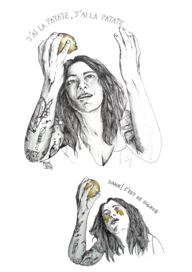 Drawing titled ""J'ai la patate"" by Céline Mahe, Original Artwork, Ink