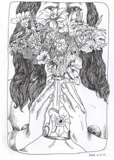 Drawing titled "Bouquet" by Céline Mahe, Original Artwork, Ink