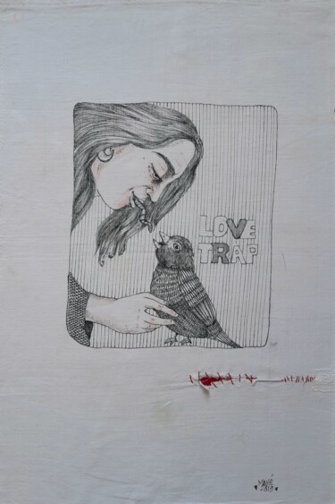 Desenho intitulada "" Love Trap"" por Céline Mahe, Obras de arte originais, Tinta