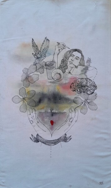Drawing titled "" L'abri"" by Céline Mahe, Original Artwork, Ink