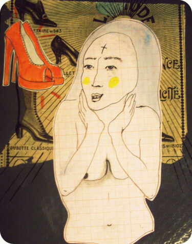 Peinture intitulée "Louboutin temptation" par Céline Mahe, Œuvre d'art originale, Huile