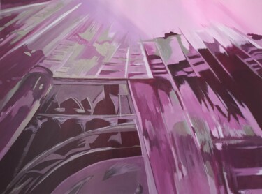 Malerei mit dem Titel "Purple Building" von Céline Pardon, Original-Kunstwerk, Acryl