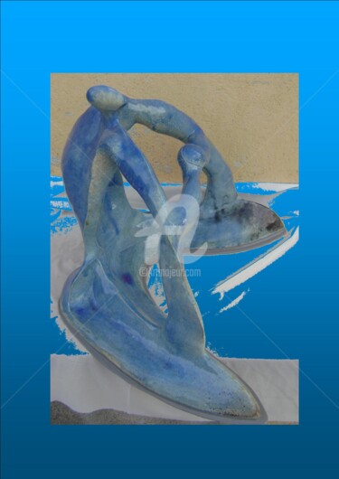 Scultura intitolato "bleu-sphere-energie…" da Céline Pariggi (Wen Dao), Opera d'arte originale, Ceramica