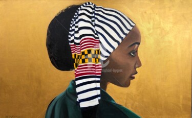Painting titled "Jeune Ethiopienne" by Celine Raphael-Leygues, Original Artwork, Screenprinting Mounted on Wood Stretcher fr…
