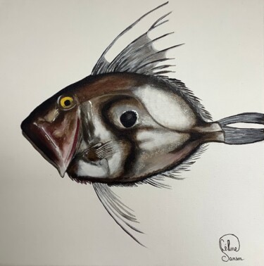 Painting titled "SAINT PETER FISH" by Céline Sanson-Regnault, Original Artwork, Acrylic Mounted on Wood Panel