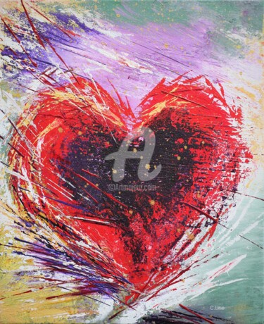 Peinture intitulée "Cœur dans la tourme…" par C.Line, Œuvre d'art originale, Acrylique