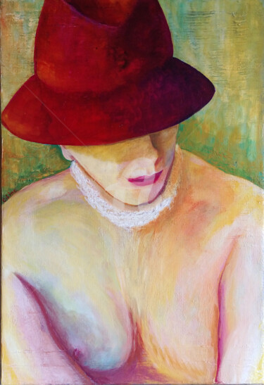 Peinture intitulée "Solange: 1 sein en…" par C.Line, Œuvre d'art originale, Acrylique