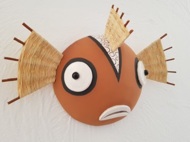 Sculpture titled "le poisson-bulles" by Céline Sicard, Original Artwork, Ceramics