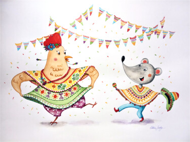 Painting titled "Fiesta" by Céline Souhy, Original Artwork, Watercolor