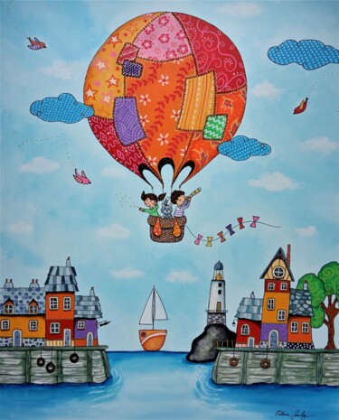 Painting titled "Bretagne Ballon" by Céline Souhy, Original Artwork, Acrylic