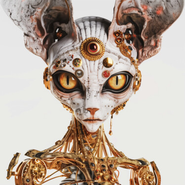 Arte digital titulada "Meca Sphynx" por Céline Vignal, Obra de arte original, Imagen generada por IA Montado en Plexiglás