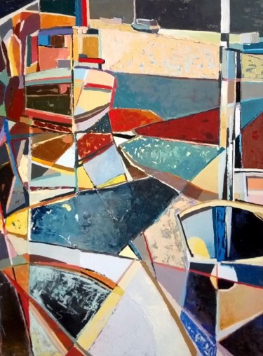 Pintura intitulada "Port aux couleurs f…" por Celine Dabot, Obras de arte originais, Óleo