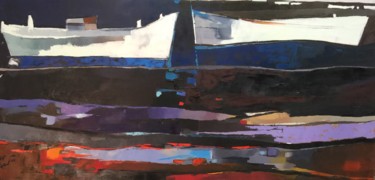 Pintura titulada "Les deux barques" por Celine Dabot, Obra de arte original, Oleo