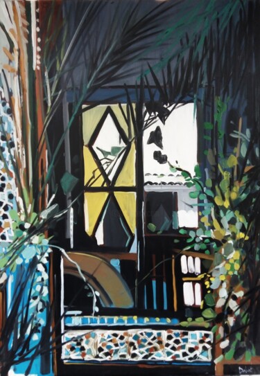 Pintura intitulada "Les vitraux jaunes" por Celine Dabot, Obras de arte originais, Óleo