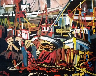 Peinture intitulée "Les filets d'Essaou…" par Celine Dabot, Œuvre d'art originale, Huile
