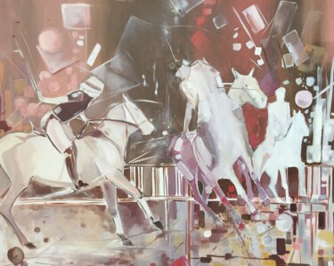 Pintura intitulada "Cavaliers blancs" por Celine Dabot, Obras de arte originais, Óleo Montado em Armação em madeira