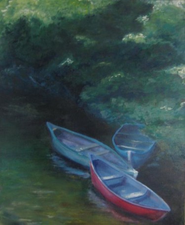 Painting titled "BARQUES" by Céline Laforêt, Original Artwork, Oil