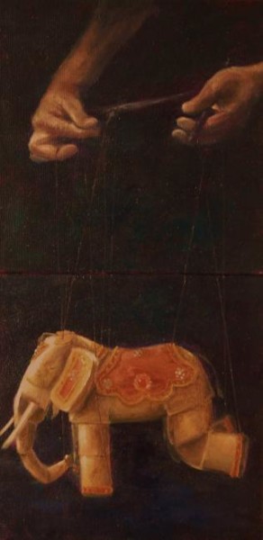 Malerei mit dem Titel "MARIONETTE BIRMANNE" von Céline Laforêt, Original-Kunstwerk, Öl