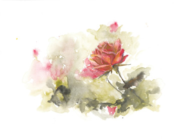 Painting titled "Rose" by Céline Vicente, Original Artwork, Watercolor