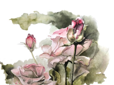 Pintura intitulada "Rose II" por Céline Vicente, Obras de arte originais, Aquarela