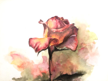 Painting titled "Rose III" by Céline Vicente, Original Artwork, Watercolor