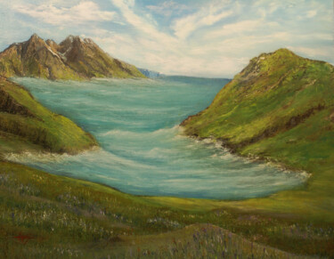 Painting titled "Fjord #artistsuppor…" by Célinne, Original Artwork, Oil