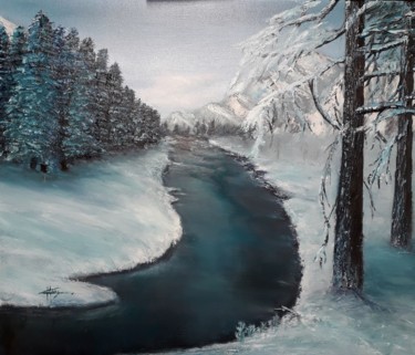 Painting titled "snow winter #artist…" by Célinne, Original Artwork, Oil
